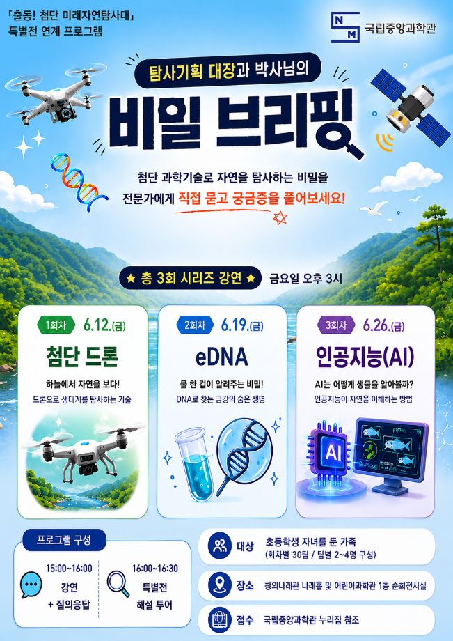 「출동!첨단 미래자연탐사대」특별전 연계프로그램 "탐사기획 대장과 박사님의 비밀브리핑" 포스터 이미지